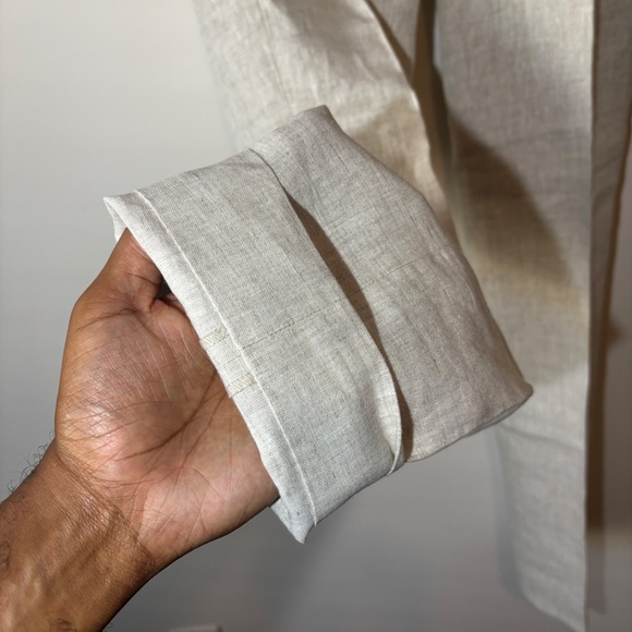 Slim Fit Tropical Beige Pure Linen Suit 40R Jacket 32/32 Pants | StudioSuits - Picture 14 of 16